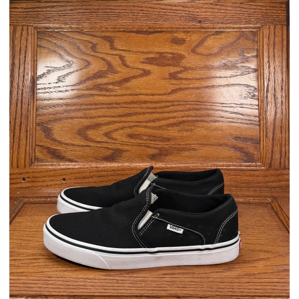 Vans Classic Slip-On Black White Canvas Sneaker Size Women 9.5